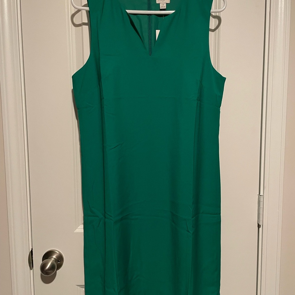J. Crew Green Sheath Dress V-Neck Sleeveless